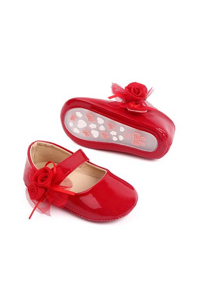 Superbaby Red patent leather shoes with roses