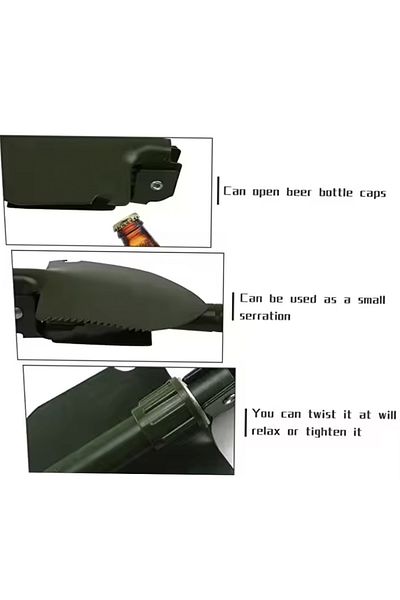 PUFO Army multifunctional folding shovel for camping, fishing, 40 cm, green
