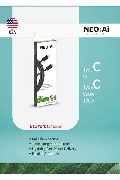 NEO:Ai Type C to Type C Cable 120W | NewYork CL6 Series | Turbo Fast Charging - Data Sync