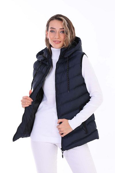 B.HE.Z Women's Cross Model Gel Filled Zippered Hooded Inflatable Vest with Inner Pocket