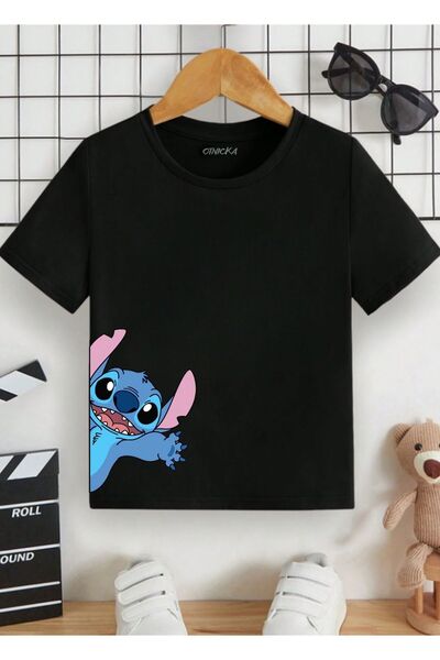 OTNICKA Tricou din bumbac cu mânecă scurtă cu caracter STITCH pentru fete/băi...