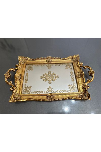 busraconcept Hand-Painted Tray Large Size Gold, Handmade Special Design Tray