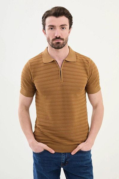 Mcr Мъжка трикотажна тениска с прилепнала кройка и цип, 11536