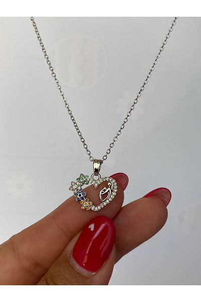 kurukafagift Women's Steel Necklace Mother Child Figured Love Heart Flower Model