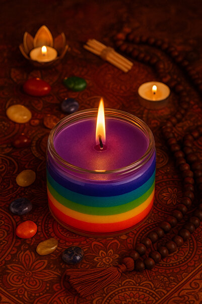 FANTASTİK SANAT ATÖLYESİ 7 Çakra Mum – 300 cl Cam Kavanozda Exotik Meyve Koku...