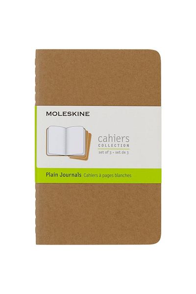 Moleskine Σετ σημειωματάριων χωρίς γραμμή Cahier 3 τεμαχίων σε μέγεθος τσέπης Kraft Brown