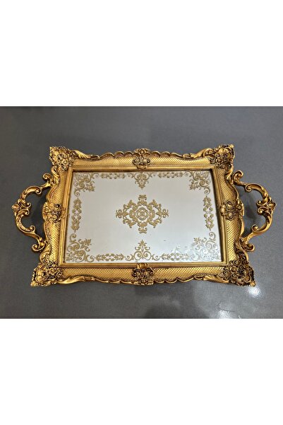 busraconcept El boyaması tepsi büyük boy gold , el yapımı özel tasarım tepsi