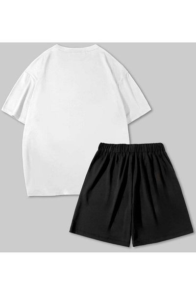 khufu Oversize Crew Neck Bottom Top T-Shirt with Shorts Baskeytbolcu Printed Double Suit Unisex