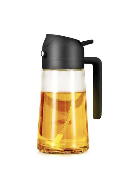 PUFO Recipient de ulei și oțet Splash din sticlă cu pulverizator, 420 ml, negru