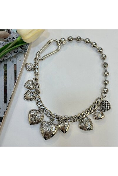 GM TAKI Silver Vintage Kalpli Gümüş Renk Çoklu Charm Kolye