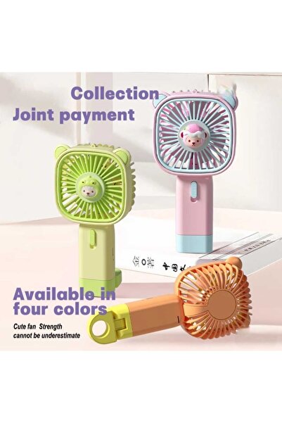 Menuzer Oyuncak Ayı Koleksiyonu Karikatür Mini Fan Usb Şarj Edilebilir Taşınabilir El Fanı (800MAH)(PEMBE)