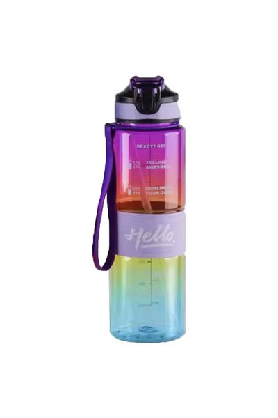 PUFO Motivational Water Bottle For Sports, Fitness, Training, With Straw Included, 1l, Purple/blue