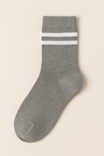 nacar çarşı Унисекс детски къси спортни чорапи с двойни ивици, сиви