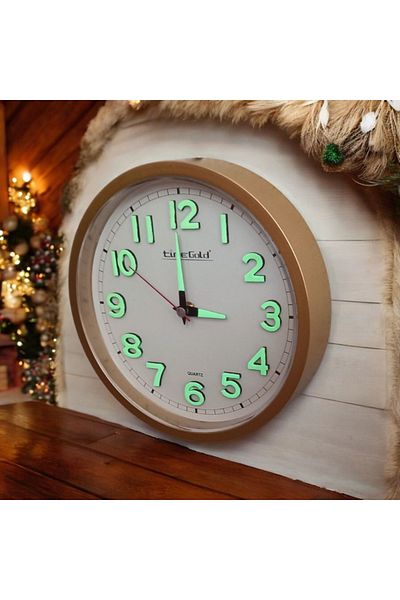 Time Gold Phosphorescent 3D Embossed Number Mini Small Clock Wall Clock Diameter 22 cm Gold