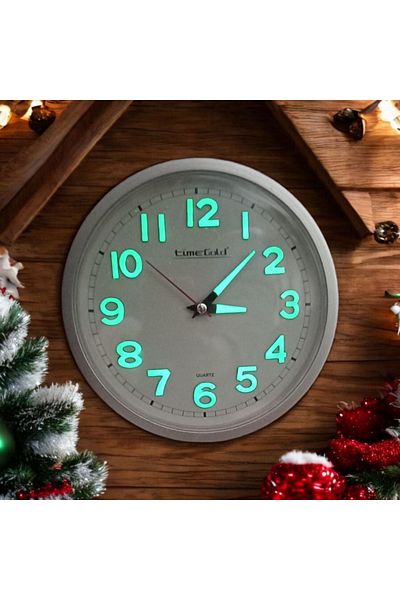 Time Gold Phosphorescent 3D Embossed Number Mini Small Clock Wall Clock Diameter 22 cm Silver