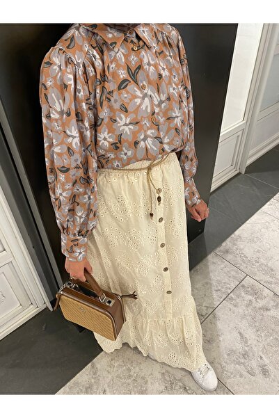 KARAKAŞ Vintage Scallop Skirt with Straw Belt