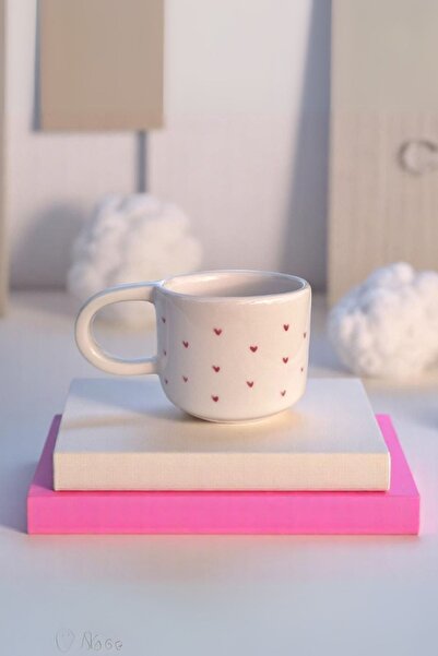 YUUGI CERAMIC Handmade Ceramic Mug Minimal Pink Heart Mug Cup 200ml Mug Valentines Day Gift