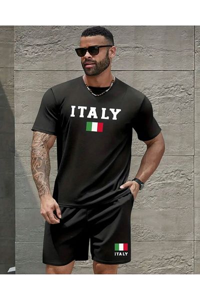 khufu Oversize Crew Neck Bottom Top T-Shirt Shorts Itly Printed Double Suit Unisex