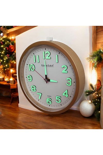 Time Gold Phosphorescent 3D Embossed Number Mini Small Clock Wall Clock Diameter 22 cm Gold