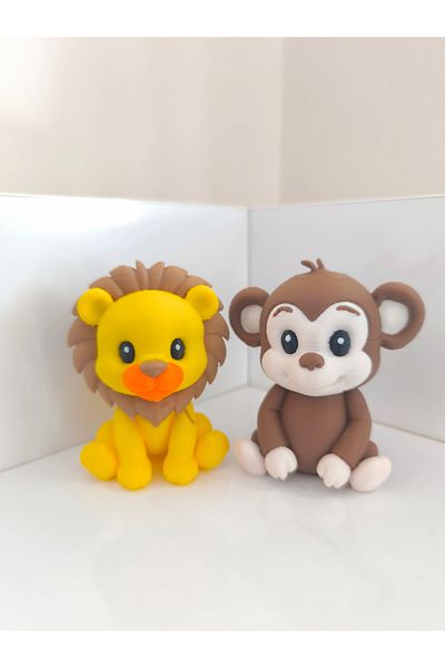 Alwin3d Safari Set of 2 Monkey Lion Cake Top Figure 7 cm