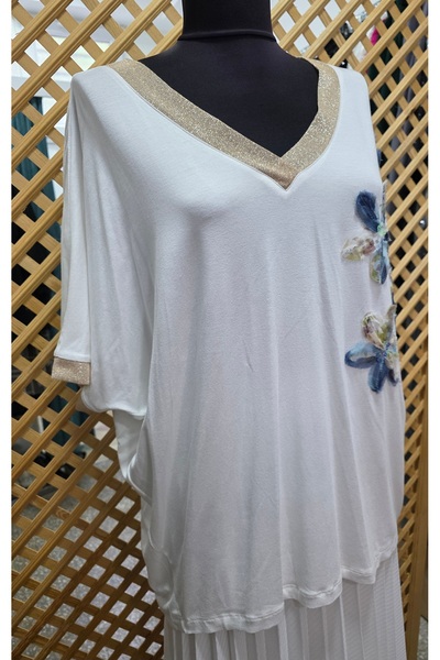 First Women's plus size short sleeve combed cotton blouse