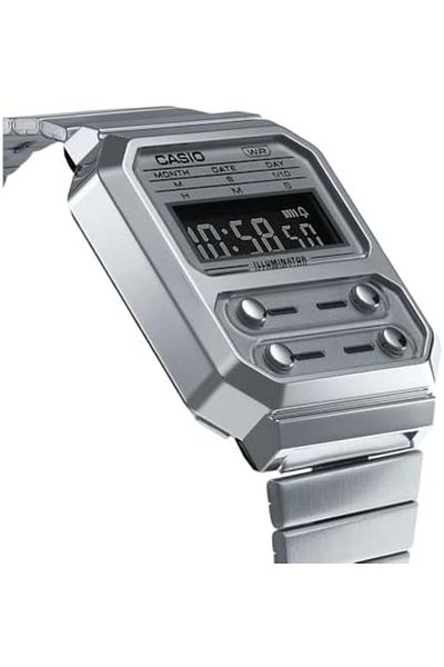 Casio Casio Unisex Watch - A100WE-7BDF Silver Dial, Silver Band