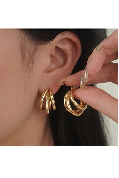 mos&more Gold 3 lü Halka Küçük Boy Kadın Küpe