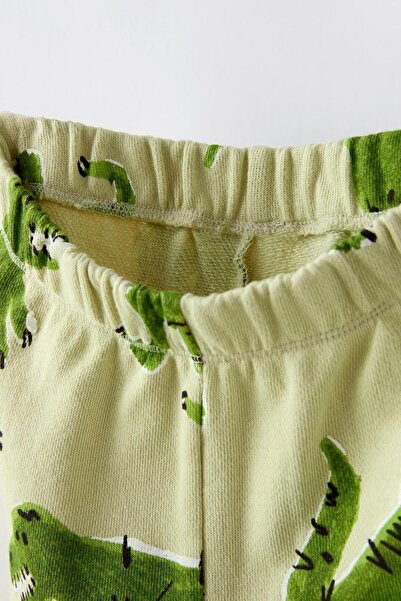 Magu Set de tricou din bumbac pentru băiat, verde deschis, cu model de dinozaur, cu pantaloni scurți de vară