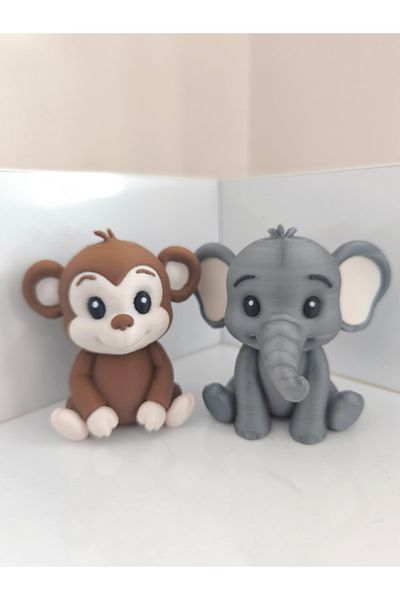 Alwin3d Safari Set of 2 Monkey and Elephant Figures