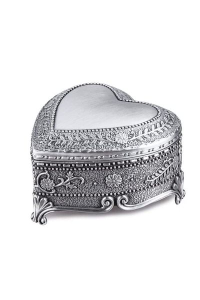 PUFO Cutie metalică din antimoniu pentru depozitarea și organizarea bijuteriilor și accesoriilor, model în formă de inimă, argintiu
