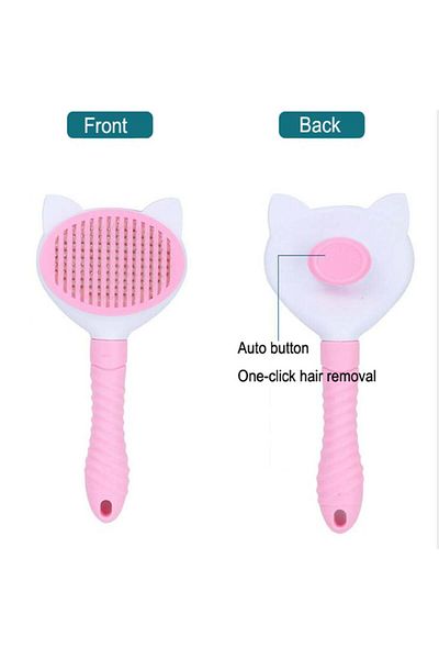 PUFO Practical Pufo brush with handle for grooming dogs and cats, 20 cm, pink
