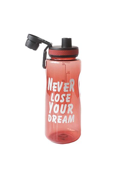 PUFO Motivational graduated water bottle for sports, fitness, training, 1 L, red