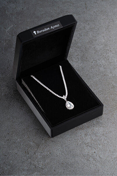 Silvano Jewelry 925 Ayar Gümüş Işıklı Kutuda Suyolu Damla Model Kolye