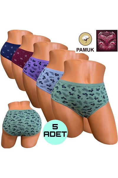 Afrodizyac Pachet de 5 slip din bumbac cu model zilnic cu talie medie înaltă (extra elastic)