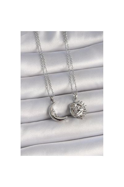 Skygo 316L Steel Silver Color Moon Sun Model Dating Women's Necklace - Tj-Bko10026