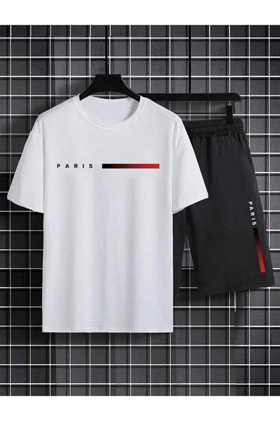 khufu Oversize Crew Neck Bottom Top T-Shirt with Shorts Paris Printed Double Suit Unisex