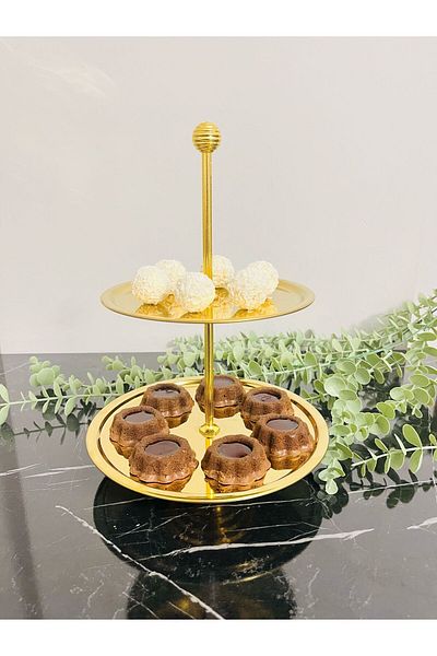 BİMOTE 2 Tiers Gold Cookie Stand, Decorative Presentation Tray, Cake Serving