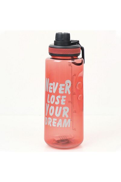 PUFO Motivational graduated water bottle for sports, fitness, training, 1 L, red