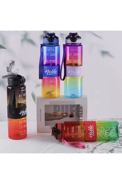 PUFO Motivational Water Bottle For Sports, Fitness, Training, With Straw Included, 1l, Black/red