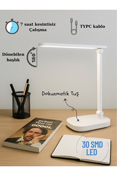 TAREZ ST-7901 Şarjlı LED Masa Lambası, Dokunmatik Masaüstü Çalışma Masası Lam...