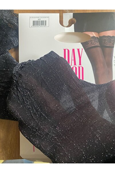 DAYMOD ÇORAP Women's Black Sun Silvery Silicone Lace Garter Stockings