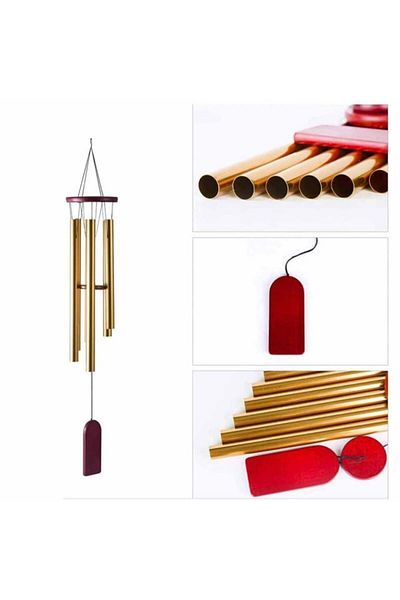 PUFO Clopoțel de vânt cu 6 tuburi sonore metalice aurii pentru casă sau grădină, model Feng-Shui