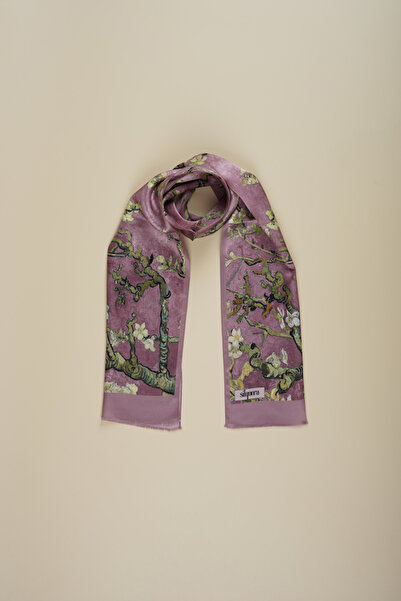 silqoora وشاح شال حريري 100% (27c135 سم)-فنسنت فان جوخ (شجرة اللوز)