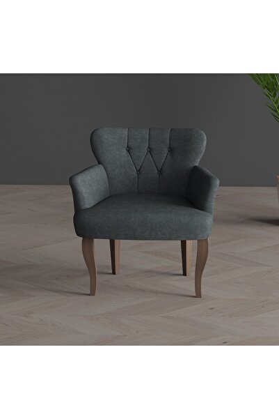 İdeal home Kollu tekli berjer balkon cafe bahçe mobilyası krem kumaş ceviz ayak