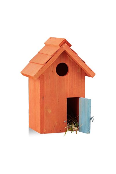 Relaxdays Căsuță decorativă pentru păsări din lemn, 24,5 x 17 x 12 cm, portoc...