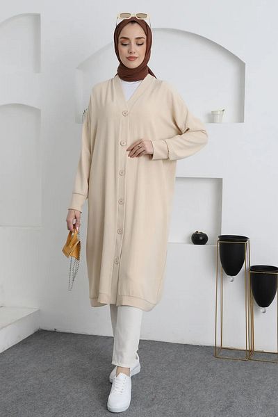 Tesettür Diyarı Women's Summer Aerobin Fabric Buttoned Tunic Cap Is Standard Size and Fits Sizes 38-44