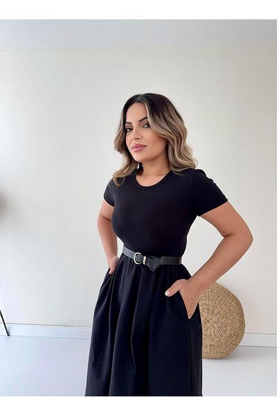 SEDA FİDAN Κοντομάνικο Midi Princess Φόρεμα με τσέπες μαύρο