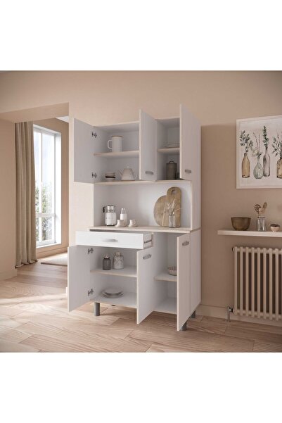 Tdesigno Menekşe Çok Amaçlı Dolap-Mikrodalga-Erzak-Airfryer-Mutfak-Kiler Dolabı-Kahve Köşesi-Beyaz-120CM