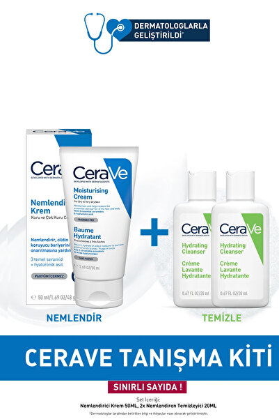 CeraVe Tanışma Kiti: Nemlendirici Krem 50 ml& Nemlendiren Temizleyici 2x20ML