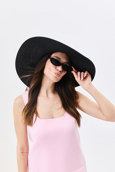 C&City Wide Brim Straw Beach Hat Y25730-11 Black